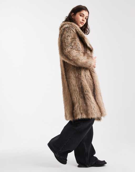New Look faux fur coat in mixed brown pattern, 3 of 4