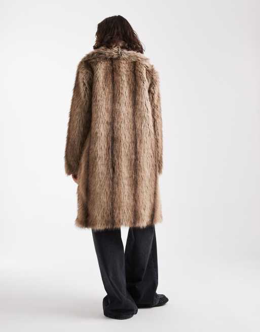 New Look faux fur coat in mixed brown pattern, 4 of 4