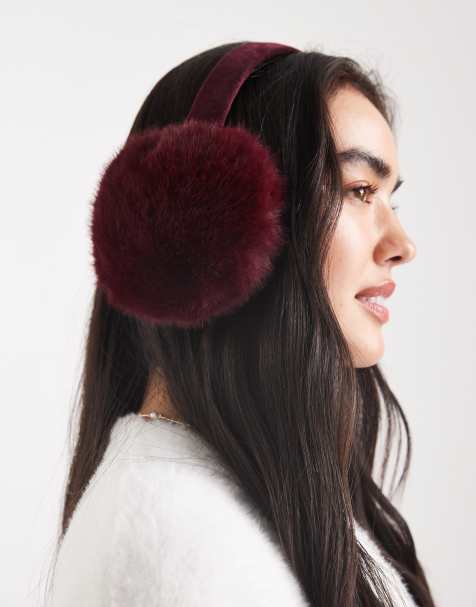 New Look faux-fur earmuffs in burgundy - view 1