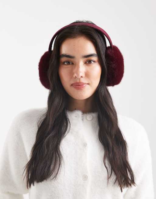 New Look faux-fur earmuffs in burgundy, 3 of 3
