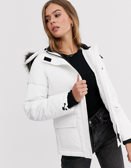 New Look faux fur hood puffer jacket in white