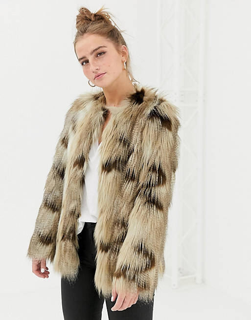 New Look faux fur jacket in brown pattern