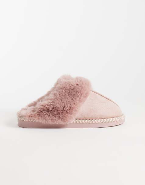 New Look faux fur lined slipper with contrast stitch in pink - view 1