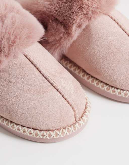 New Look faux fur lined slipper with contrast stitch in pink, 2 of 5