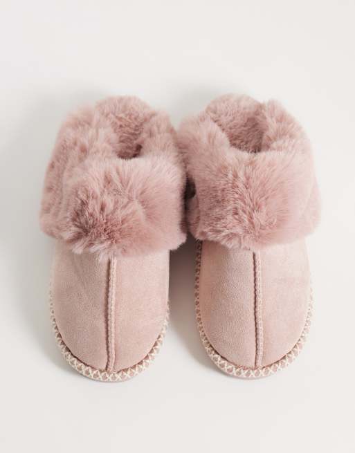 New Look faux fur lined slipper with contrast stitch in pink, 3 of 5