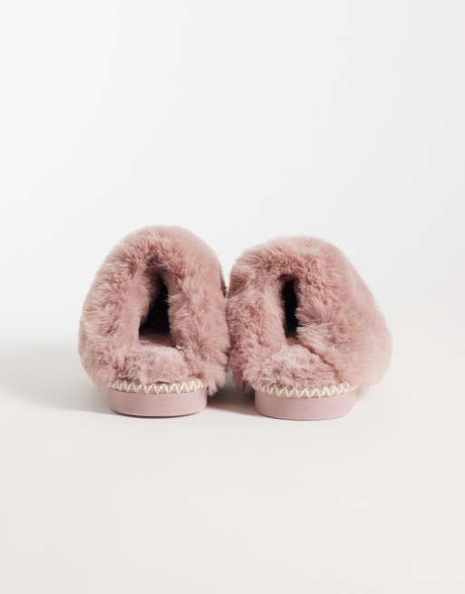 New Look faux fur lined slipper with contrast stitch in pink, 5 of 5