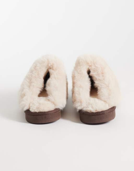 New Look faux fur lined suedette slipper in dark brown, 5 of 5