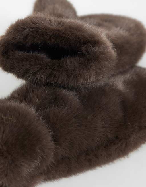 New Look faux fur mittens in brown, 2 of 3