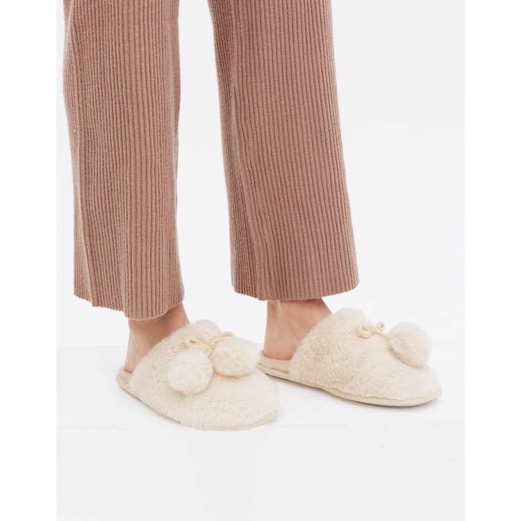 Cream faux fur online cross over mule slippers