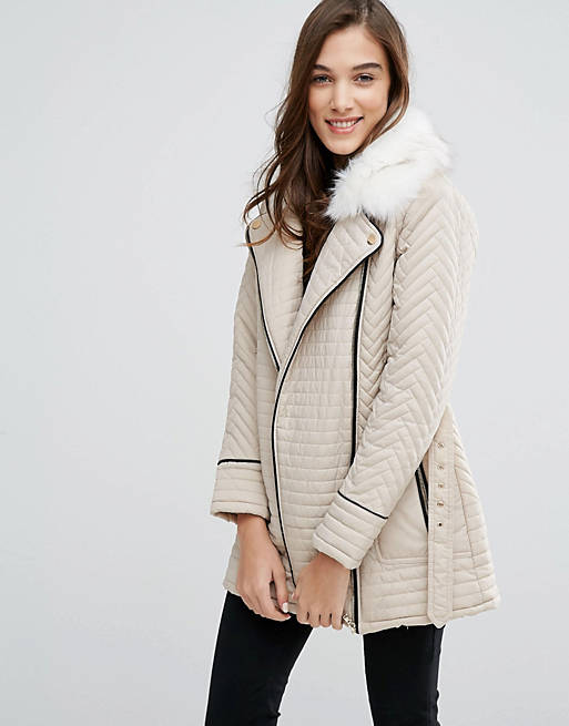 New Look Faux Fur Quilted Biker Jacket