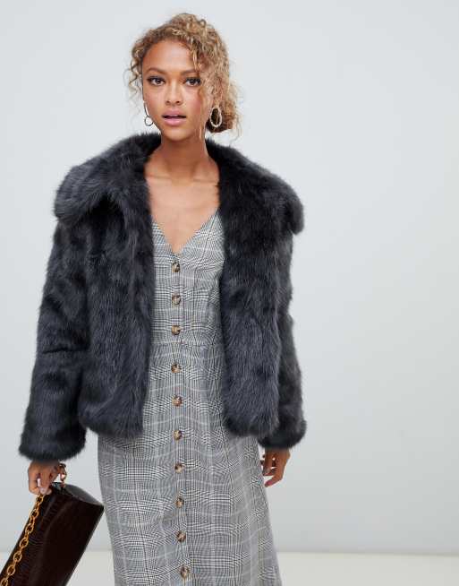 Dark grey collared faux clearance fur jacket