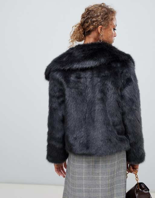 New look faux fur short coat store in grey