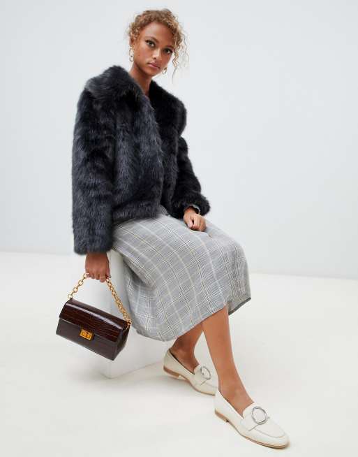 New Look faux fur short coat in grey