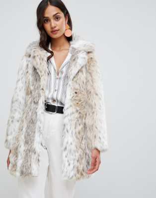 white leopard faux fur coat