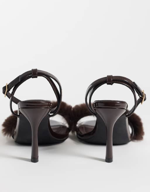 New Look faux fur stiletto heel in dark brown , 2 of 4