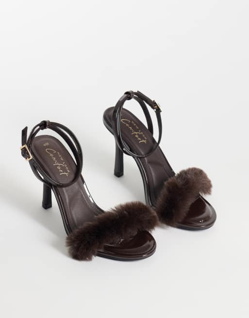 New Look faux fur stiletto heel in dark brown , 3 of 4