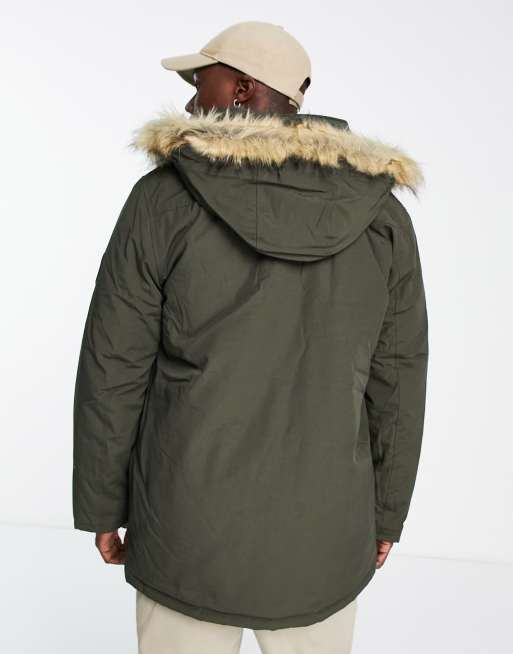 Khaki fur trim cheap hooded parka