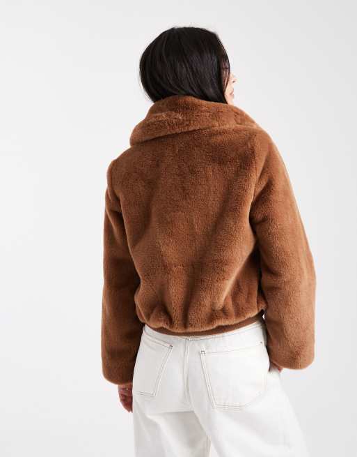New Look faux-fur zip-up jacket in tan, 4 of 4