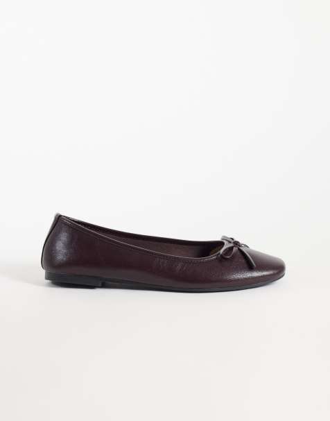 New Look faux leather bow ballet flat in burgundy - view 1