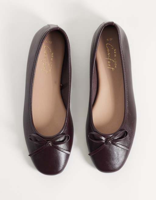 New Look faux leather bow ballet flat in burgundy, 2 of 4
