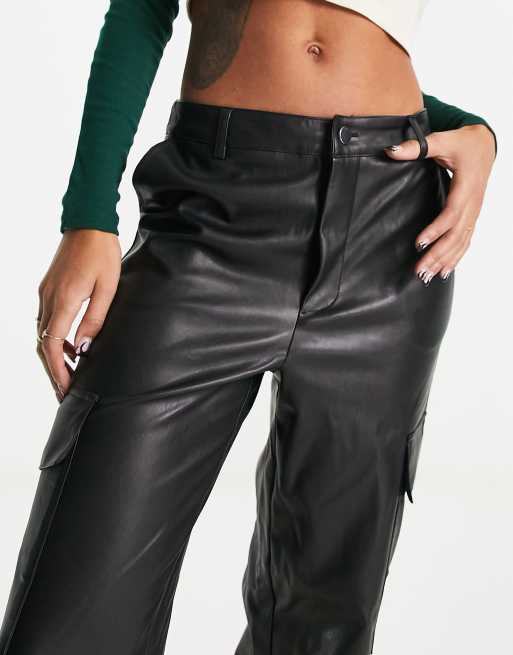 New Look faux leather cargo trousers in black