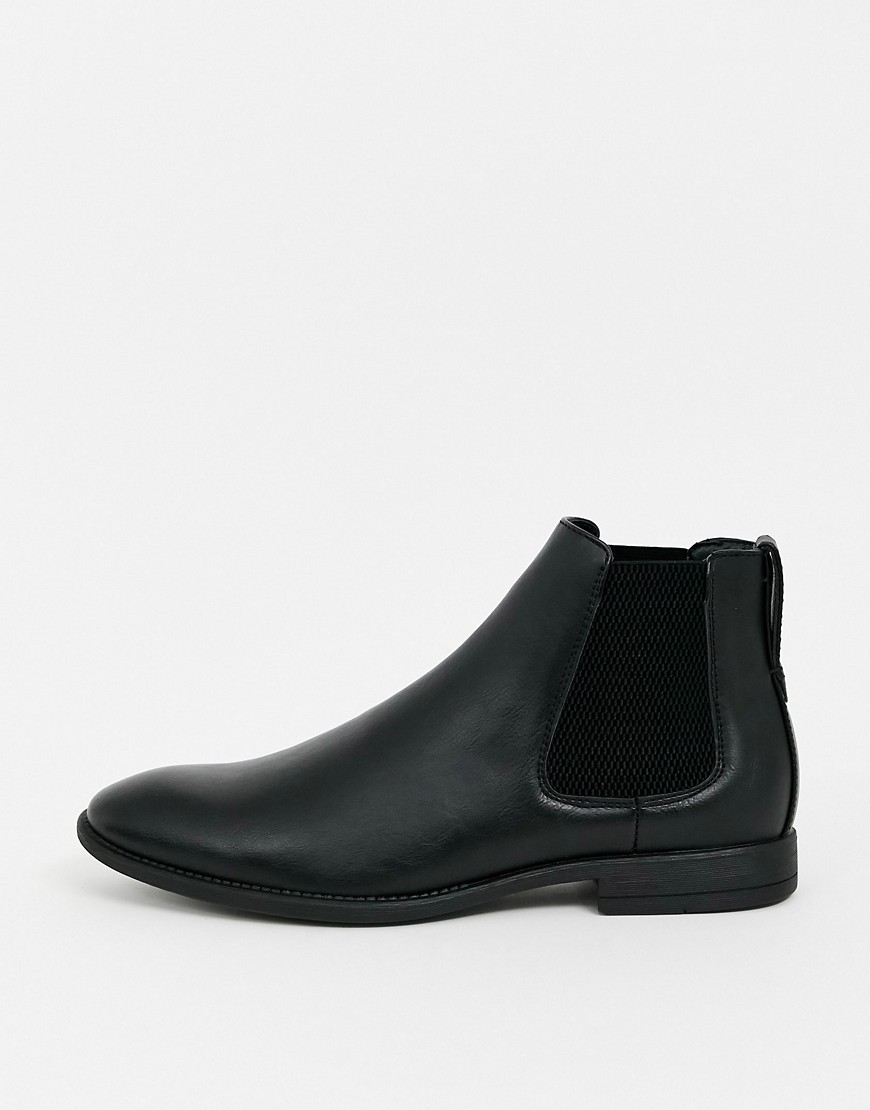 New Look Faux Leather Chunky Chelsea Boots In Black