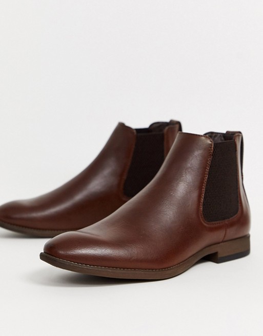 New Look faux leather chelsea boot in brown