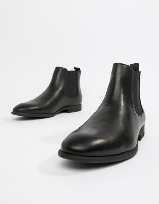 black leather look chelsea boots