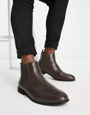 brown faux leather chelsea boots