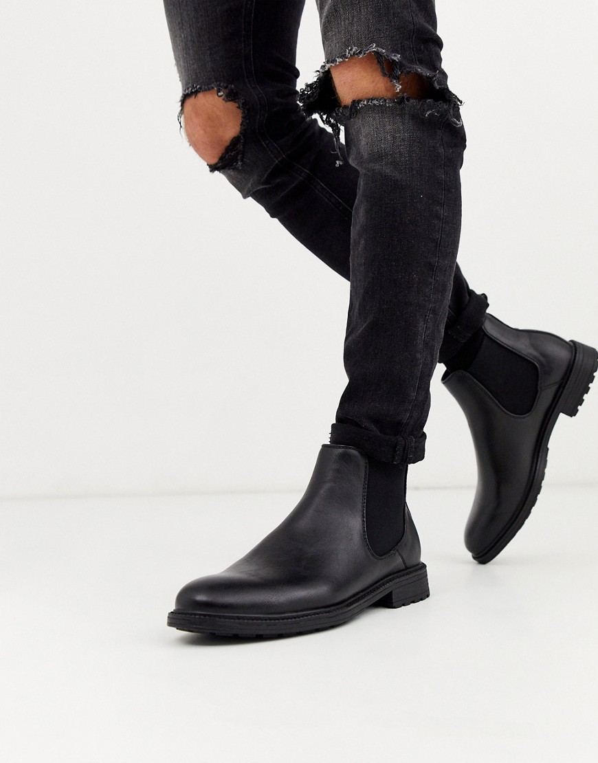 New Look faux leather chunky chelsea boots in black