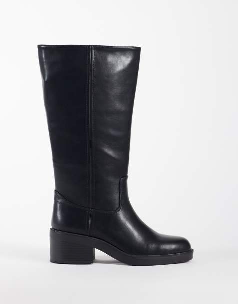 New Look faux leather chunky knee high boot in black - view 1