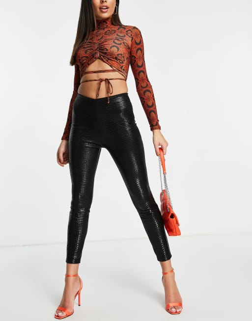 New Look faux leather croc effect leggings in black