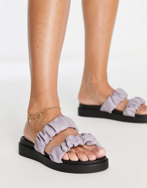 New Look faux leather double strap sliders in lilac - view 1