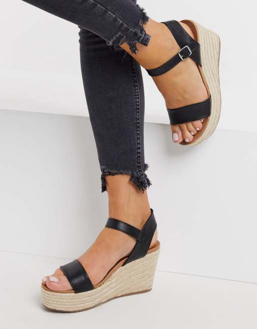 Look faux leather espadrille wedges in black |