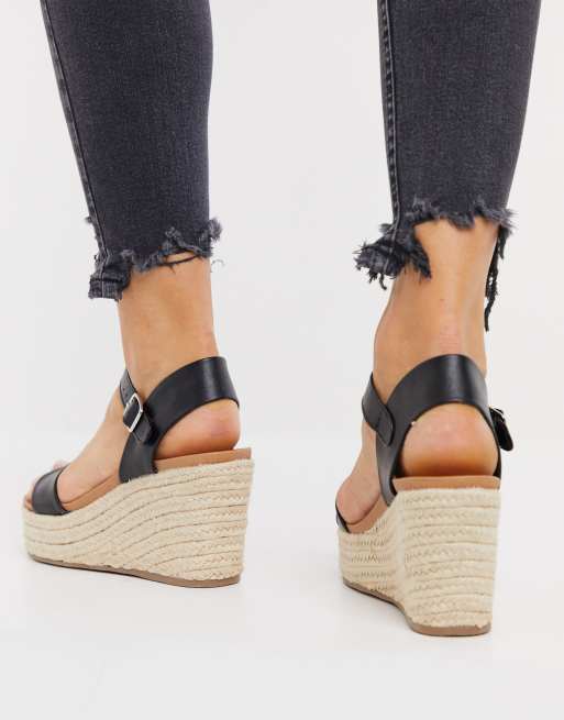 New Look faux leather espadrille wedges in black, 2 of 4