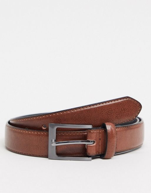 New Look faux leather formal belt in brown | ASOS