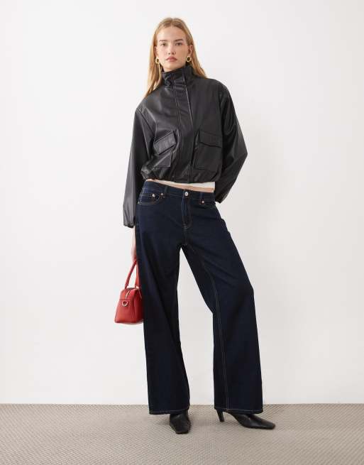 New Look faux leather funnel neck jacket in black, 2 of 4