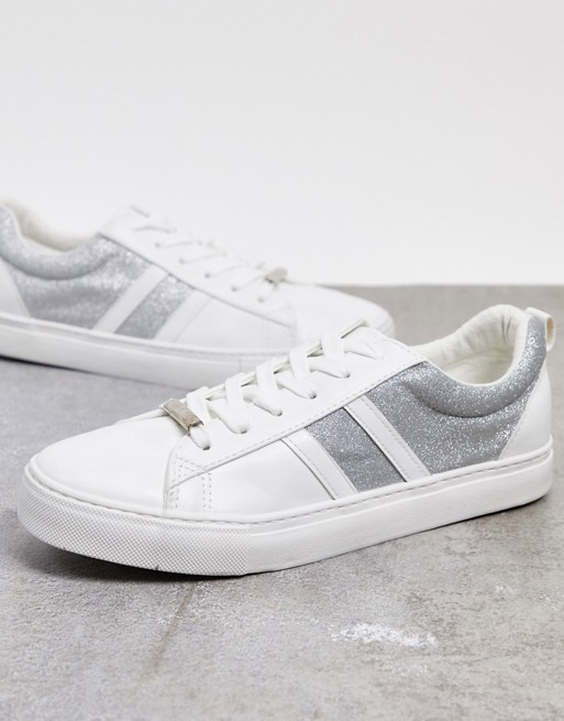 New Look faux leather glitter trainers in white