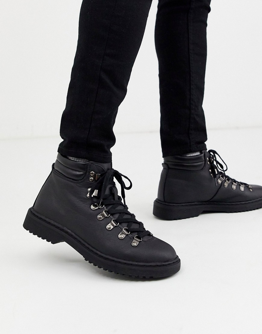 New Look Faux Leather Hiker Boot In Black