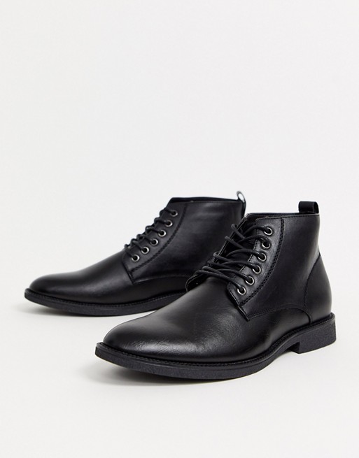 New Look faux leather lace up boot in black