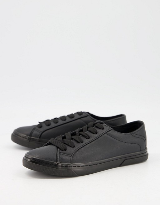 New Look faux leather lace up trainer in black