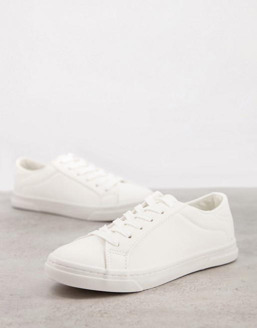 New Look faux leather lace up trainer in white