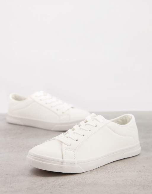 New Look faux leather lace up trainer in white | ASOS