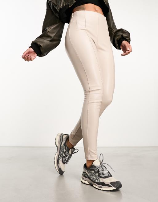 Beige Faux Leather Leggings