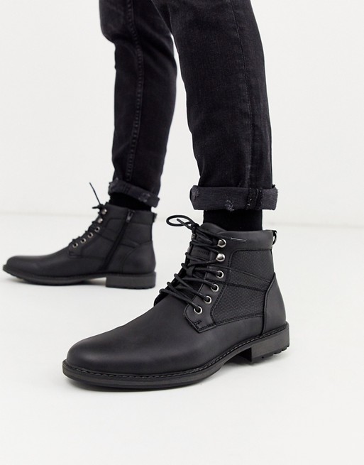 New Look faux leather military boots in black