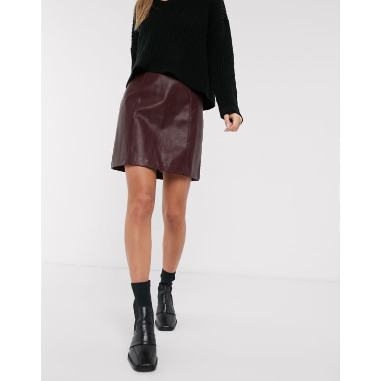 Burgundy faux 2025 leather skirt uk