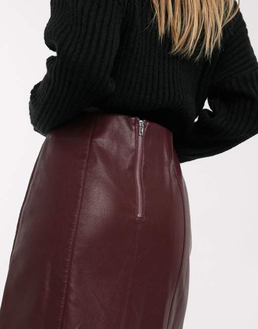 Burgundy leather skirt outlet asos