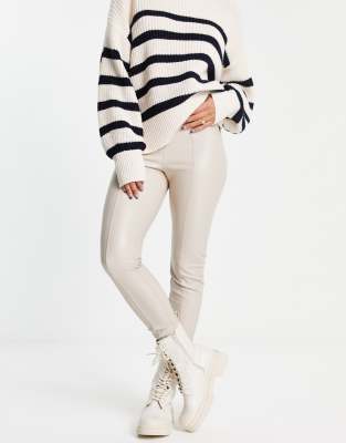 New Look Faux Leather Pant Leggings In Cream-white