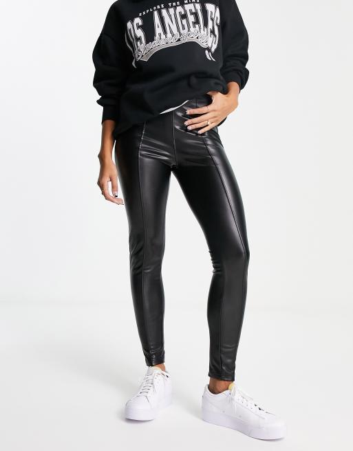 New Look Faux Leather Split Front Pants Legging In Black