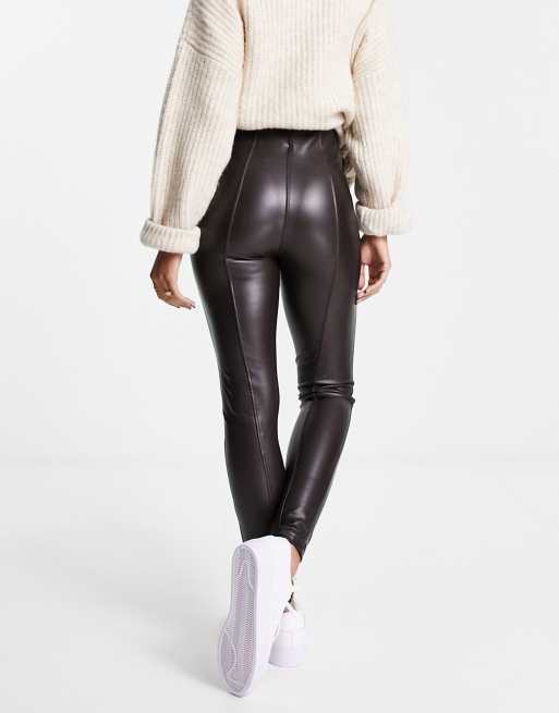 LEATHER LOOK SPLIT LEGGINGS BROWN – Hanora Fashion